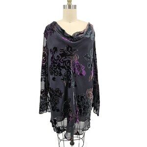 Bob Mackie Velvet Burnout Blouse Womens 3X Silk Rayon Pullover Floral